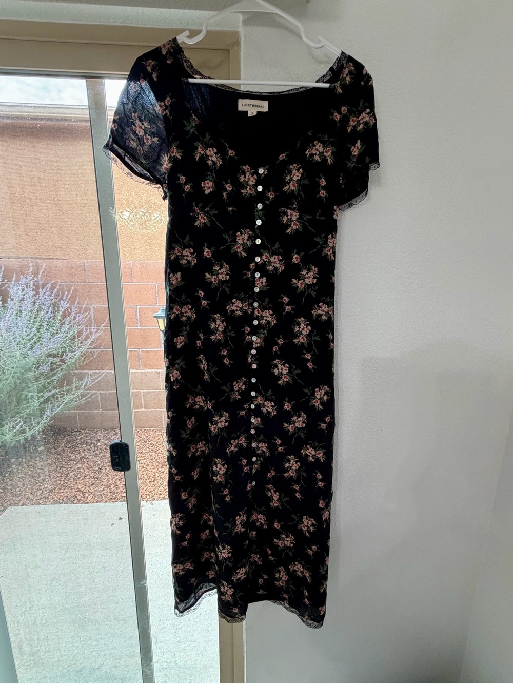 Lucky Brand ModalBlack Floral Button-Front Maxi Dress